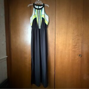 Studio Y NWT Maurice’s Stylish Black, Teal and NeonYellow Women's Maxi Dress Med